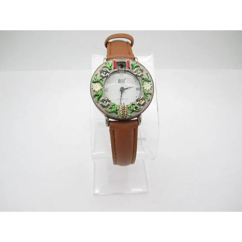 Women Koo Koo Swiss Quartz WR Analog 31mm Dial Moving Window Round Watch (G743)